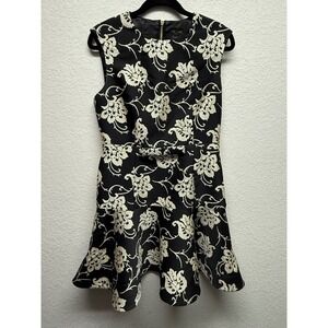 Ted Baker London Dress Black Floral Sleeveless Fit Flare Party Cocktail